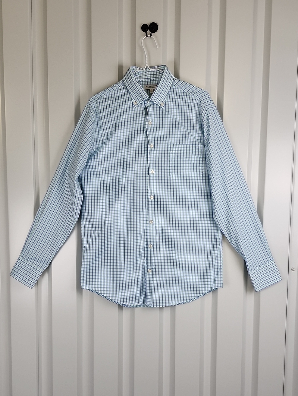 Peter Millar Summer Comfort Blue White Windowpane Button-Down Shirt Size Medium